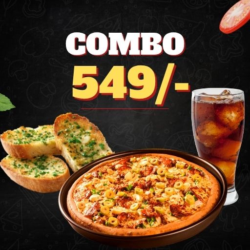 Combo @ 549/- : 1 Large Pizza (12") + Cheese Garlic Bread + 250ml Cold Drink